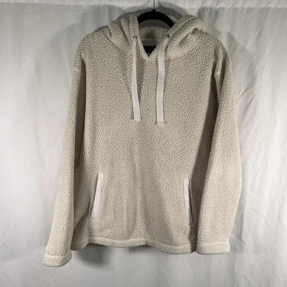 Abercrombie Fitch Hoodie Women's Large Off White Sherpa Drawstring Pullover